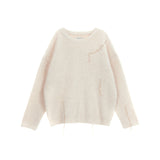 LOGO STITCH HAIRY KNIT PULLOVER IN LIGHT BEIGE