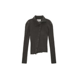 DIAGONAL BUTTON POINT SLIM CARDIGAN IN CHARCOAL