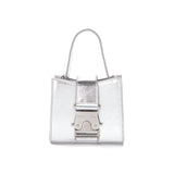 SQUARE MINI LEATHER BUCKLE BAG IN SILVER