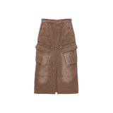 DENIM CARGO LONG SKIRT IN BROWN