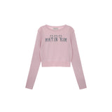 LOGO POINT JACQUARD KNIT CROP TOP IN LIGHT PINK