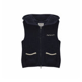 POCKET HOODY ZIP UP KNIT VEST IN NAVY