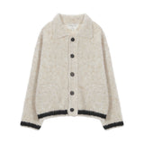 MATIN DOWNY COLLAR KNIT CARDIGAN IN BEIGE