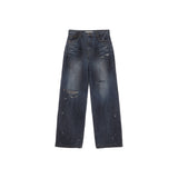 HEAVY WASHED DAMAGE DENIM PANTS IN BLUE