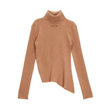 TURTLE NECK UNBALANCE KNIT PULLOVER IN BEIGE