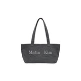 MATIN LOGO CANVAS WIDE SHOULDER BAG IN CHARCOAL