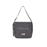 EMBOSSED LOGO FABRIC SHOULDER BAG IN CHARCOAL