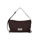 SIDE ZIPPER FABRIC SHOULDER BAG IN BROWN