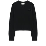 CASHMERE BLENDED CUTLINE ROUND CARDIGAN IN BLACK
