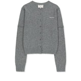 CASHMERE BLENDED CUTLINE ROUND CARDIGAN IN GREY