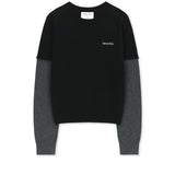 CASHMERE BLENDED TWO TONE KNIT PULLOVER IN BLACK
