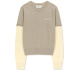 CASHMERE BLENDED TWO TONE KNIT PULLOVER IN BEIGE
