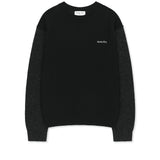 CASHMERE BLENDED PANEL KNIT PULLOVER IN BLACK