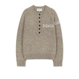 MATIN BUTTON POINT HENLEY NECK LOGO KNIT TOP IN BEIGE