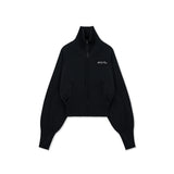 HIGH NECK EMBROIDERED LOGO ZIP UP FOR WOMEN IN BLACK