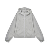 CROPPED BACK LOGO HOODY WIND BREAKER IN LIGHT BEIGE