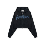 GRAFFITI LOGO CROP HOODY ZIP UP IN BLACK