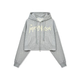 GRAFFITI LOGO CROP HOODY ZIP UP IN GREY