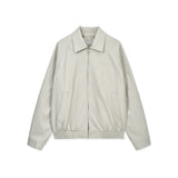 SMALL LOGO FAUX LEATHER ZIP UP JUMPER IN LIGHT GREY