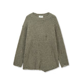 ASYMMETRIC DAMAGED KNIT PULLOVER IN KHAKI