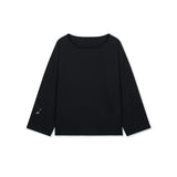RAW HEM FINISHED BOAT NECK TOP IN BLACK