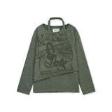 VINTAGE GRAPHIC LAYERED TOP IN KHAKI