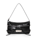 SIDE BUCKLE BIKER SHOULDER BAG IN BLACK