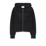 WAFFLE TEXTURE HOODY KNIT ZIP UP IN CHARCOAL