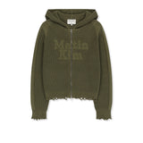 WAFFLE TEXTURE HOODY KNIT ZIP UP IN KHAKI
