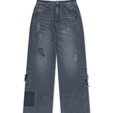 SHADOW DISTRESSED WIDE DENIM PANTS IN BLUE