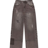 SHADOW DISTRESSED WIDE DENIM PANTS IN BROWN
