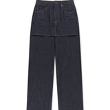 SKIRT OVERLAY DENIM PANTS IN DARK NAVY