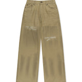 DISTRESSED HERRINGBONE WIDE PANTS IN BEIGE