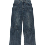 CURVED SEAM STRAIGHT DENIM PANTS IN BLUE