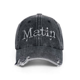 VINTAGE DISTRESSED DENIM BALL CAP IN BLACK