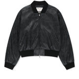 FAUX LEATHER RIB COLLAR BLOUSON FOR WOMEN IN BLACK