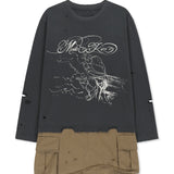 GRAPHIC TOP COMBO DRESS IN CHARCOAL