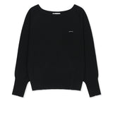 BETWING FIT BOAT NECK KNIT PULLOVER IN BLACK