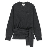 WRAP TIE KNIT PULLOVER IN CHARCOAL