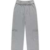 MIXED WAFFLE FOLDOVER WAIST JERSEY PANTS IN GREY