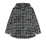 RAW CUT CHECK HOODED SHIRT IN BLACK