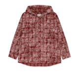 RAW CUT CHECK HOODED SHIRT IN RED