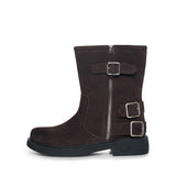 VINTAGE WASHED BIKER ANKLE BOOTS IN DARK BROWN