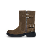VINTAGE WASHED BIKER ANKLE BOOTS IN KHAKI