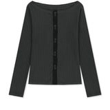 VINTAGE WASHED RIBBED SNAP TOP IN BLACK