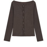 VINTAGE WASHED RIBBED SNAP TOP IN BROWN