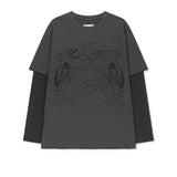 GRAFFITI ARTWORK LAYERED TOP IN CHARCOAL