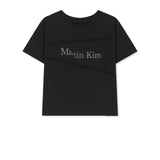 DIAGONAL CUT LOGO CROP TOP IN BLACK