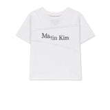 DIAGONAL CUT LOGO CROP TOP IN WHITE