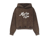 WASHED CALLIGRAPHY LOGO HOODY TOP IN BROWN